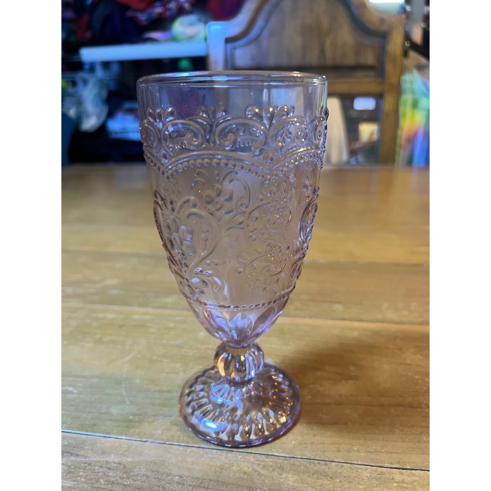 Pioneer Woman Adeline Lavender Glass Goblet Embossed Purple Water Wine Glass 6.5